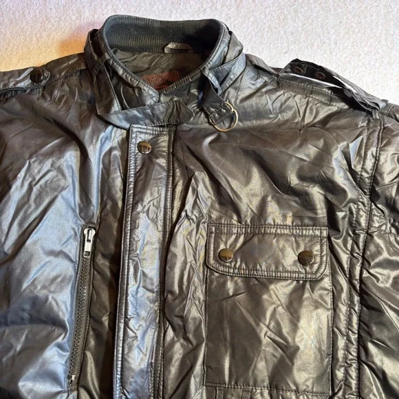 Vintage UPSTREAM RACING DIVISION Mens Bomber Jacket Black‎ Shiny Retro Style L